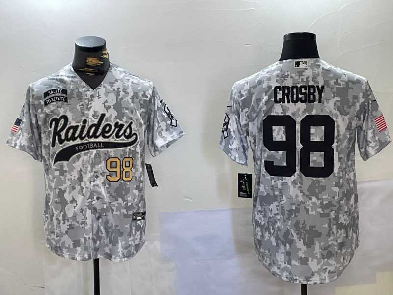 Men%27s Las Vegas Raiders #98 Maxx Crosby 2024 Arctic Camo Salute To Service Stitched Baseball Jerseys->las vegas raiders->NFL Jersey